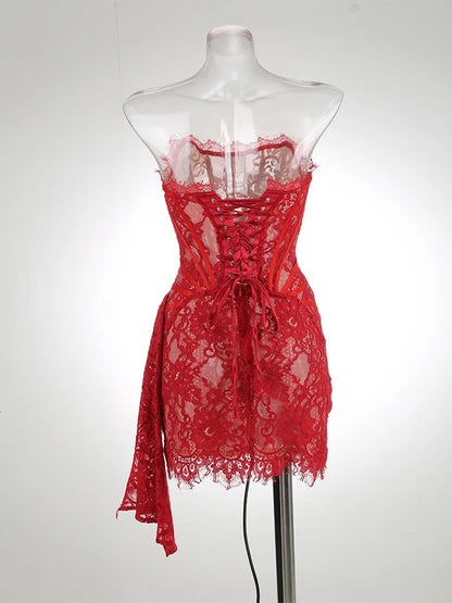 Vestido de Noche de Encaje sin Tirantes para Mujer