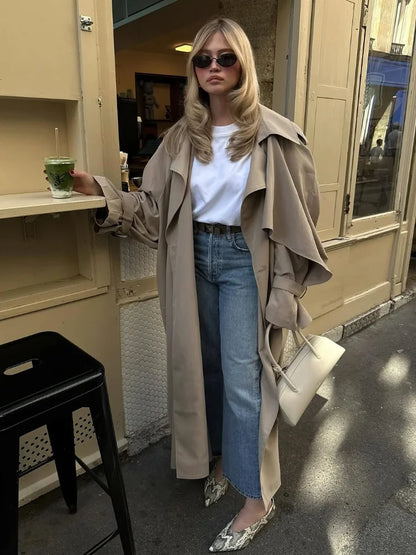 Abrigo Gabardina Largo con Cordones para Mujer