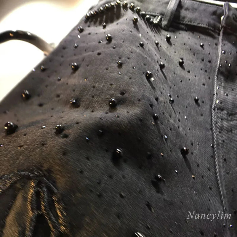 Pantalones vaqueros de patchwork con encaje para mujer