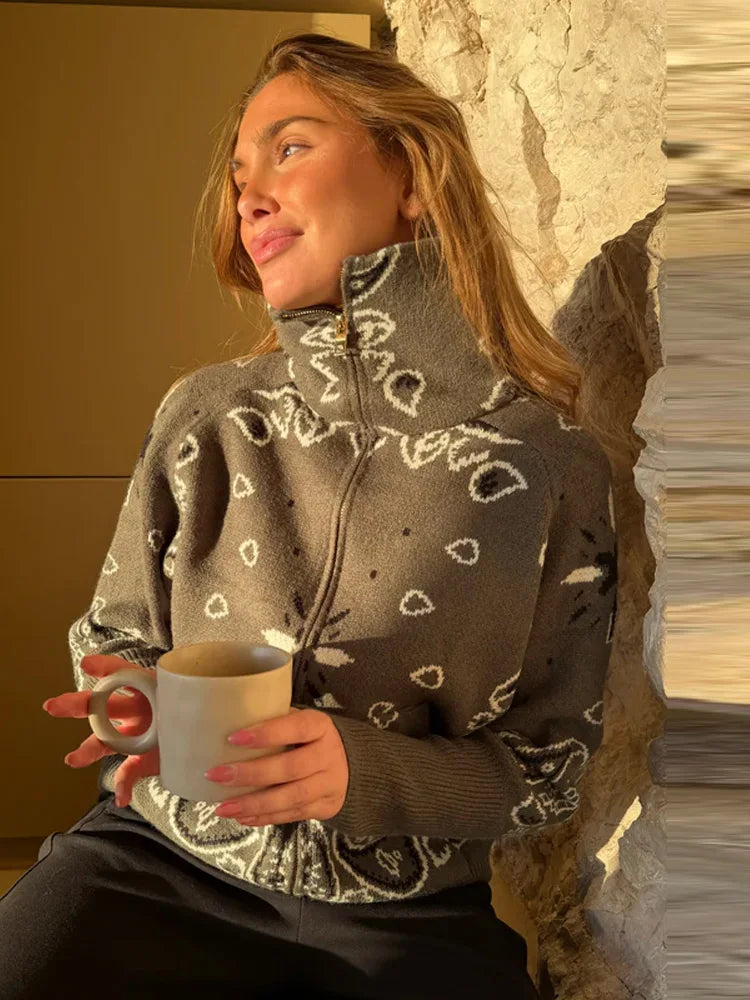 Chaqueta de Punto con Cremallera Jacquard para Mujer