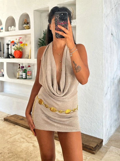 Vestido Mini de Escote Profundo con Espalda Descubierta para Mujer