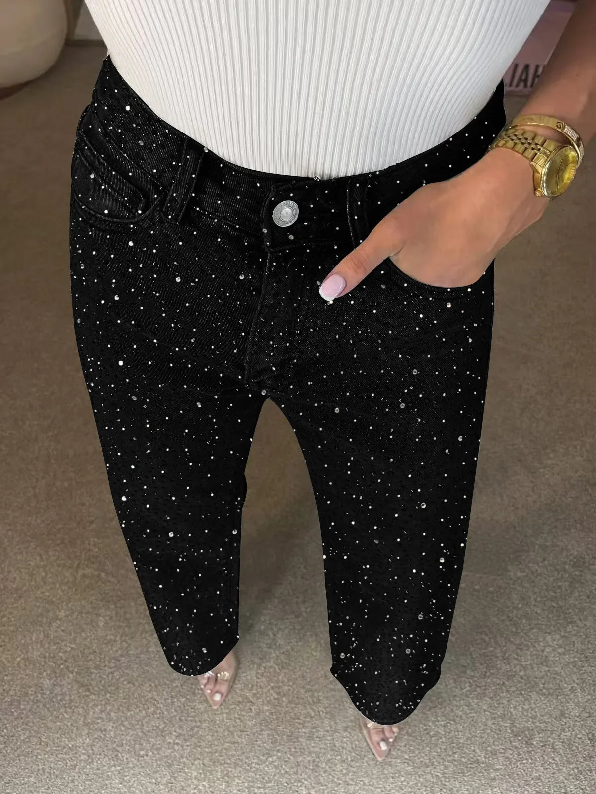Pantalones Vaqueros con Pedrería para Mujer