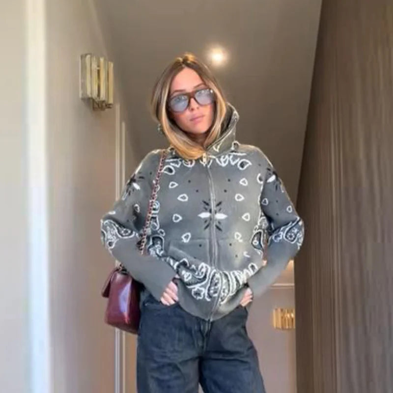 Chaqueta de Punto con Cremallera Jacquard para Mujer