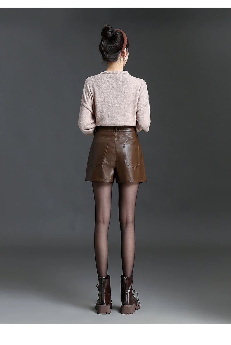 Pantalones Cortos Bermuda de Cuero para Mujer