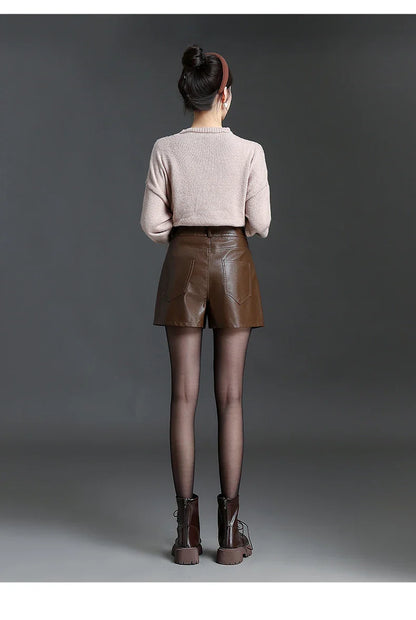 Pantalones Cortos Bermuda de Cuero para Mujer