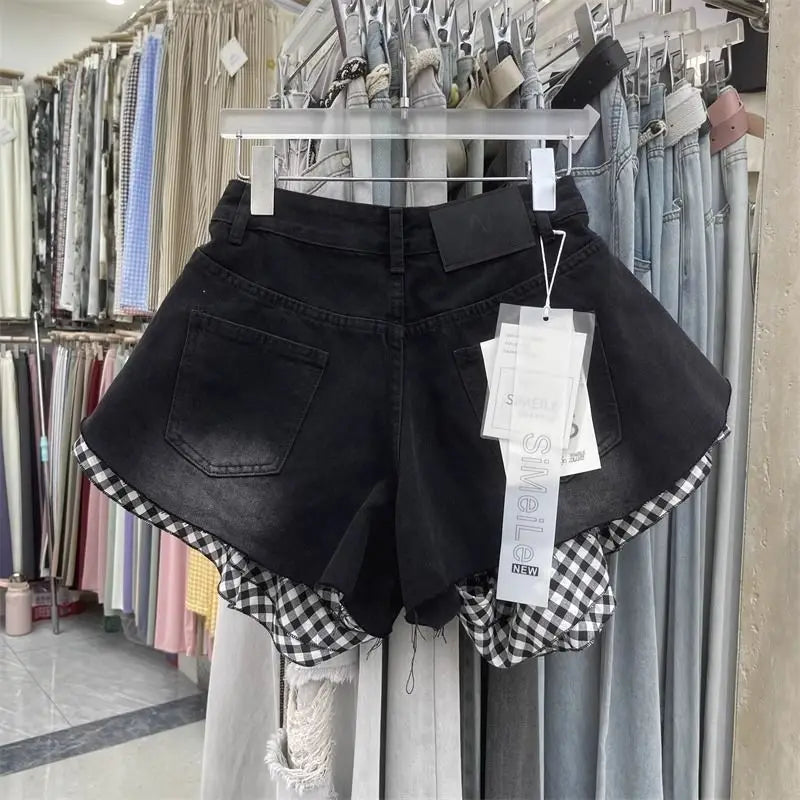 Pantalones Cortos Vaqueros con Encaje para Mujer