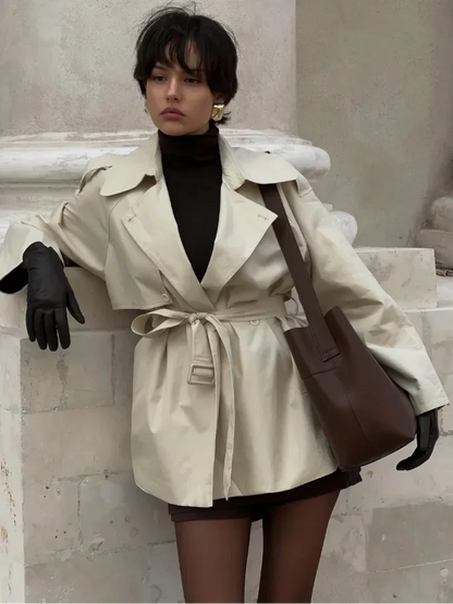 Abrigo Gabardina Corto con Cinturón para Mujer