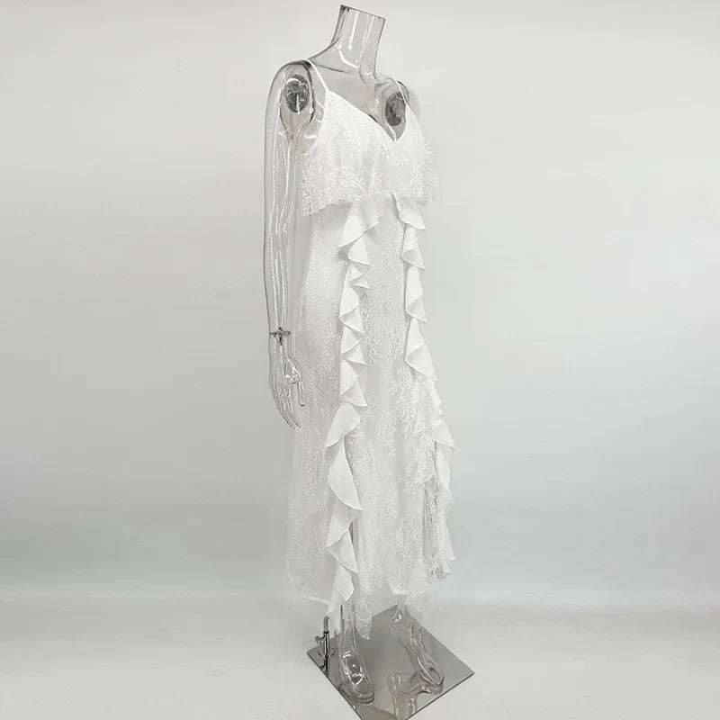 Vestido Maxi con Tirantes y Volantes para Mujer