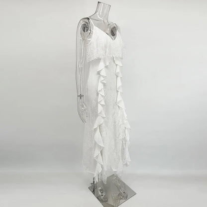Vestido Maxi con Tirantes y Volantes para Mujer
