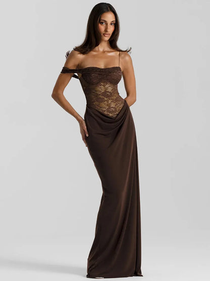 Vestido Maxi de Encaje de Un Hombro