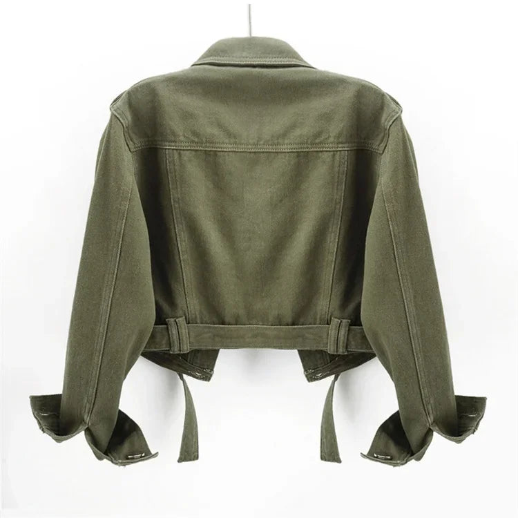 Chaqueta vaquera verde militar para mujer