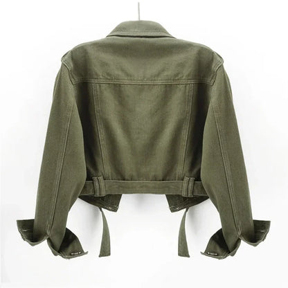 Chaqueta vaquera verde militar para mujer