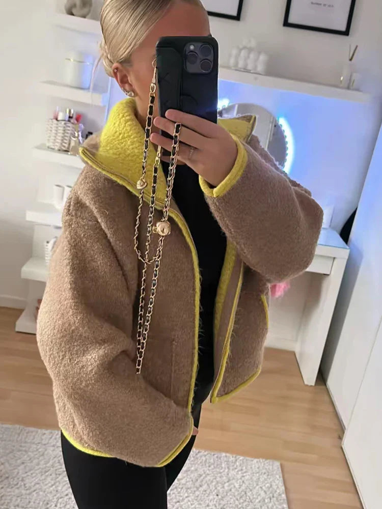 Chaqueta de Punto con Contraste