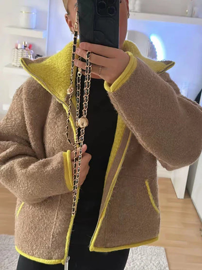 Chaqueta de Punto con Contraste