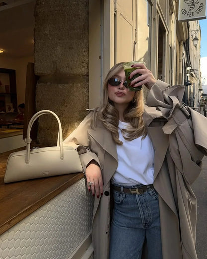 Abrigo Gabardina Largo con Cordones para Mujer