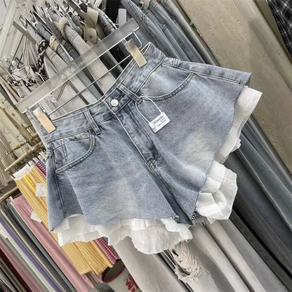 Pantalones Cortos Vaqueros con Encaje para Mujer