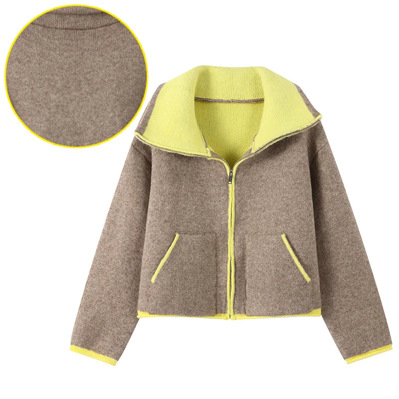 Chaqueta de Punto con Contraste
