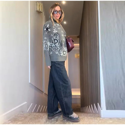 Chaqueta de Punto con Cremallera Jacquard para Mujer
