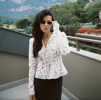 Blusa Estampada de Encaje para Mujer