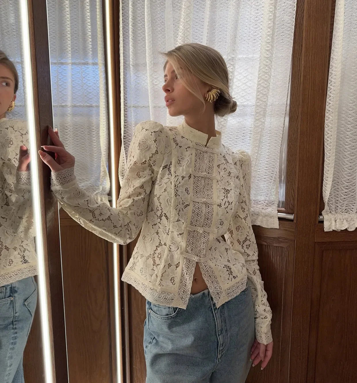Blusa Estampada de Encaje para Mujer