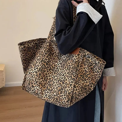 Bolso Tote de Lona con Estampado Leopardo Retro