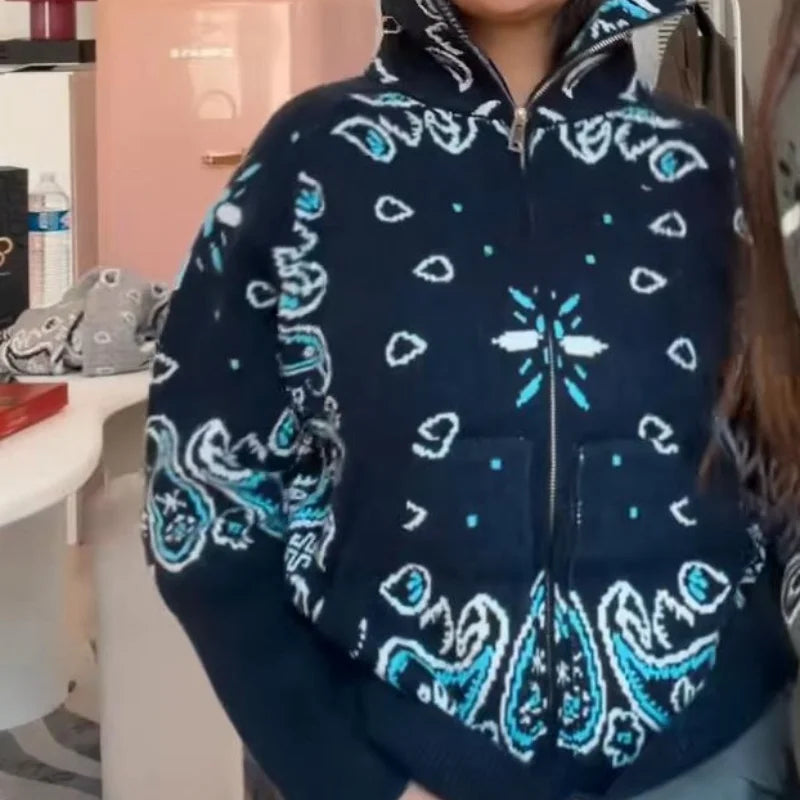 Chaqueta de Punto con Cremallera Jacquard para Mujer