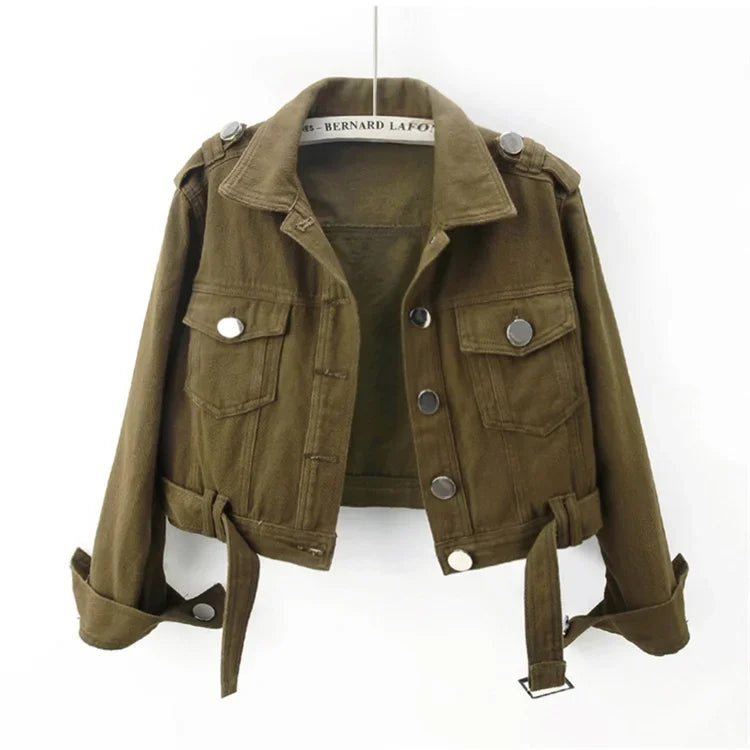 Chaqueta vaquera verde militar para mujer