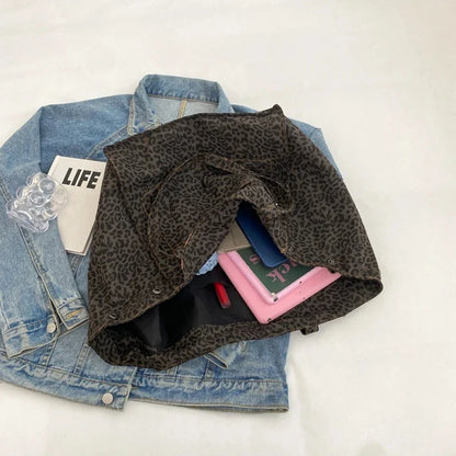 Bolso Tote de Lona con Estampado Leopardo Retro