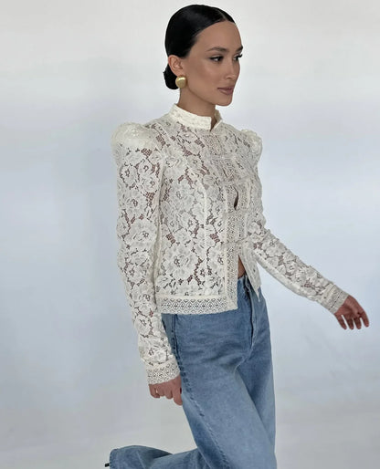 Blusa Estampada de Encaje para Mujer