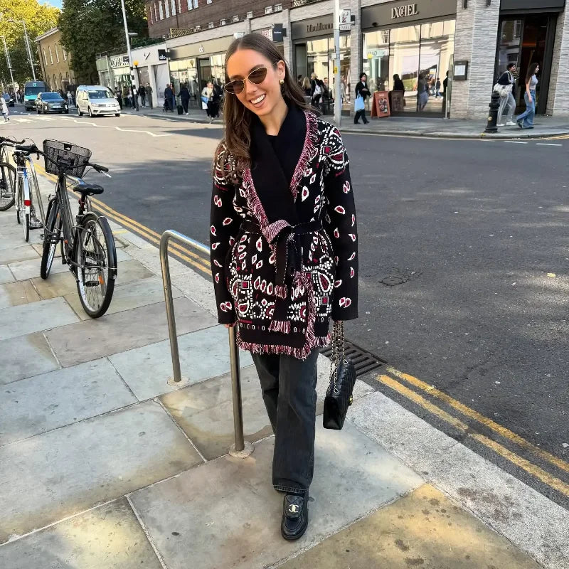 Chaqueta de Punto con Borlas Jacquard para Mujer