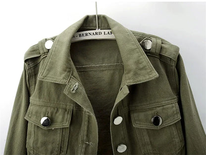 Chaqueta vaquera verde militar para mujer