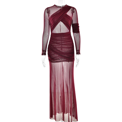 Vestido de Fiesta Elegante de Malla Transparente