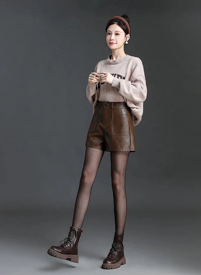 Pantalones Cortos Bermuda de Cuero para Mujer