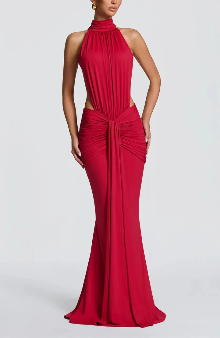 Vestido Maxi de Cuello Alto con Espalda Descubierta para Mujer