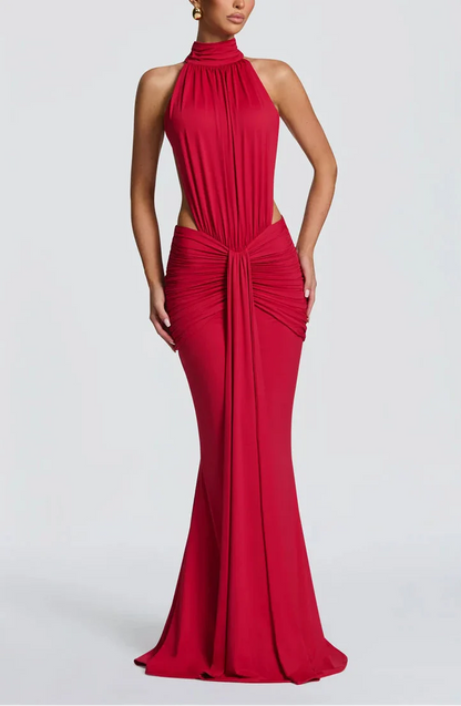 Vestido Maxi de Cuello Alto con Espalda Descubierta para Mujer