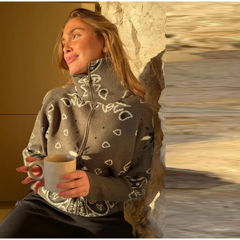 Chaqueta de Punto con Cremallera Jacquard para Mujer