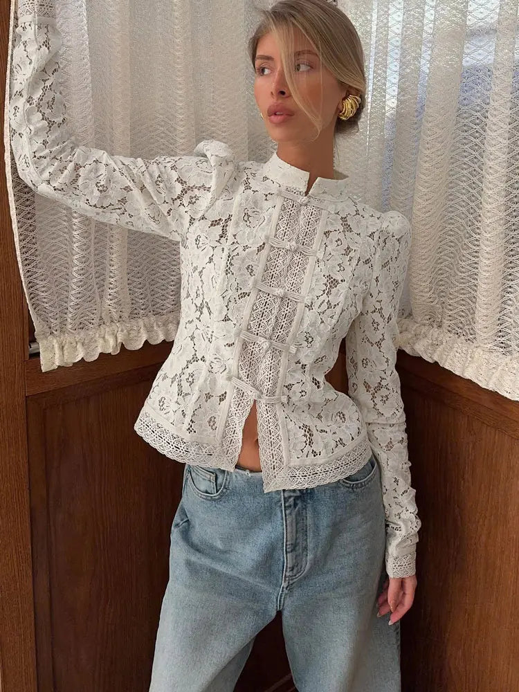 Blusa Estampada de Encaje para Mujer
