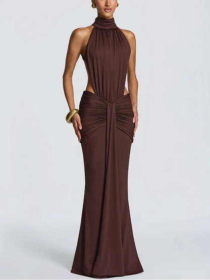 Vestido Maxi de Cuello Alto con Espalda Descubierta para Mujer