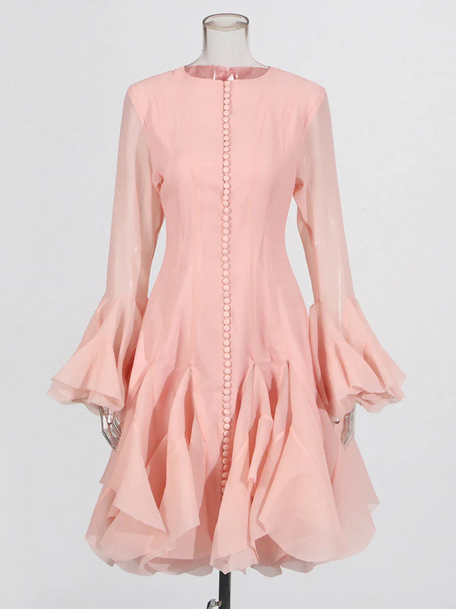 Vestido de Cintura Alta con Volantes para Mujer