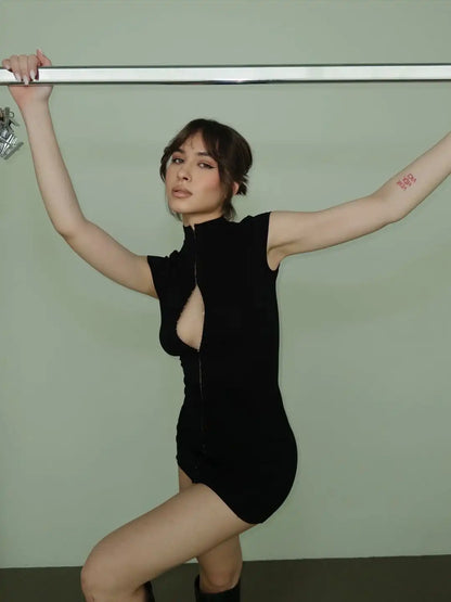 Vestido Mini Negro Calado Estilo K-Pop