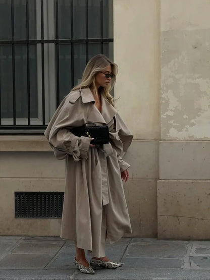 Abrigo Gabardina Largo con Cordones para Mujer