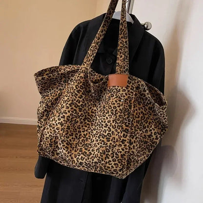 Bolso Tote de Lona con Estampado Leopardo Retro