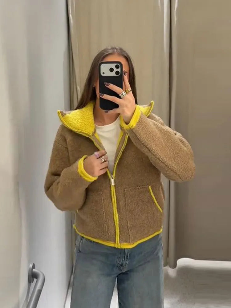 Chaqueta de Punto con Contraste