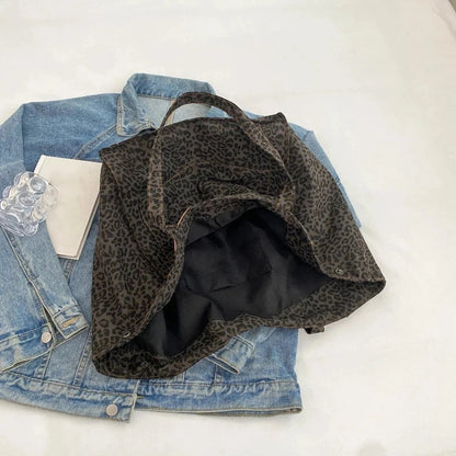 Bolso Tote de Lona con Estampado Leopardo Retro