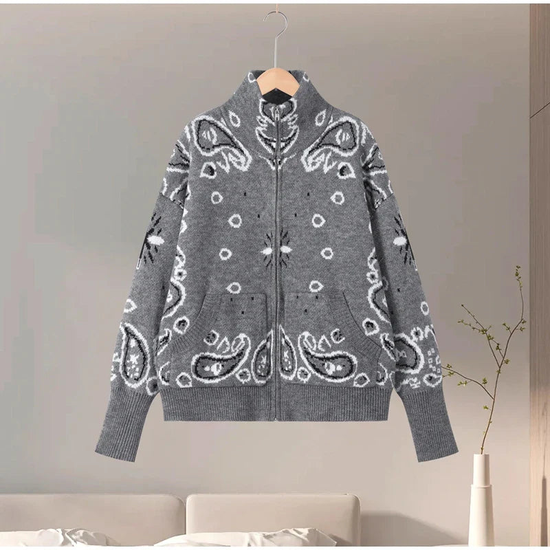 Chaqueta de Punto con Cremallera Jacquard para Mujer