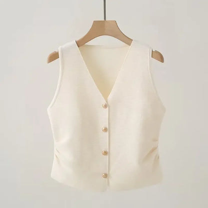 Chaleco de Cuello en V con Cintura Fruncida
