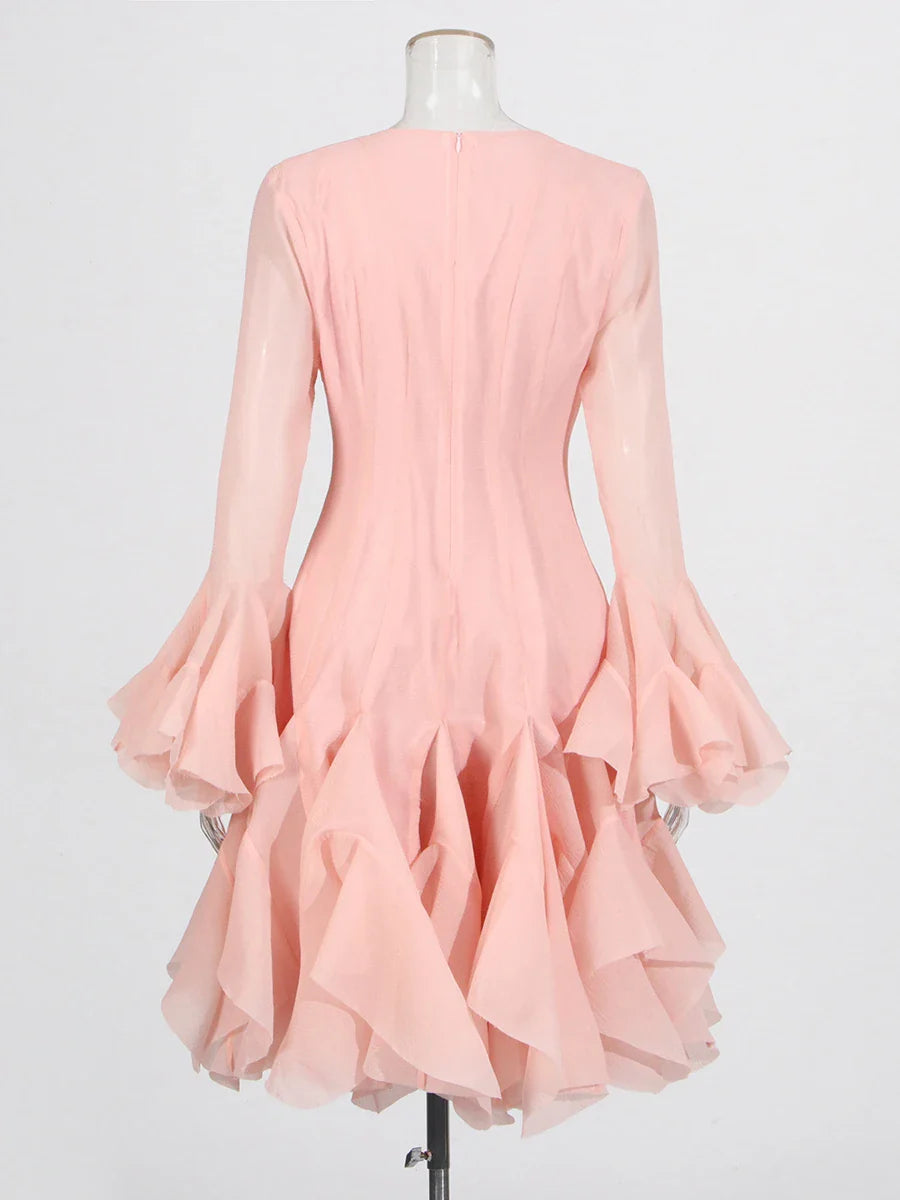 Vestido de Cintura Alta con Volantes para Mujer