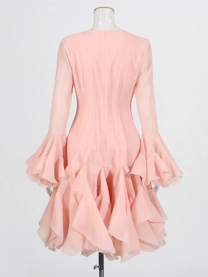 Vestido de Cintura Alta con Volantes para Mujer