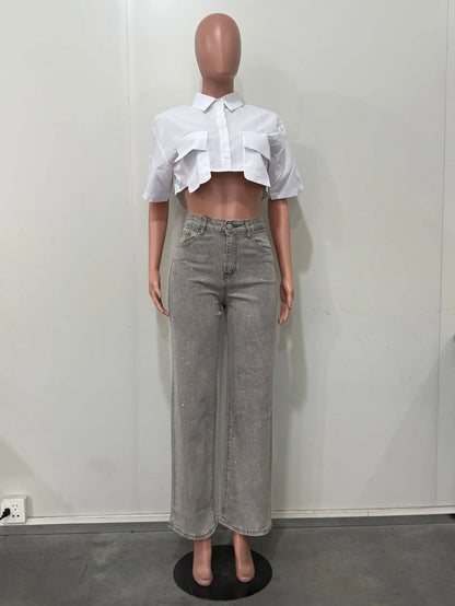Pantalones Vaqueros con Pedrería para Mujer