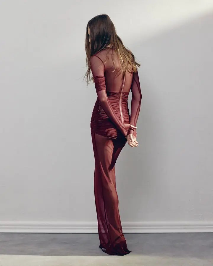 Vestido de Fiesta Elegante de Malla Transparente